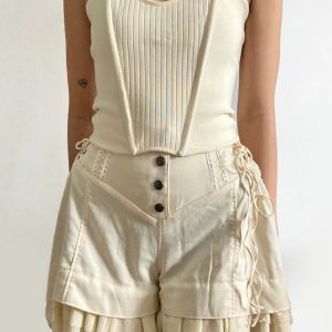 Y2K Fairycore Ruffled Lace-Up Shorts for Trendy Summer Outfits