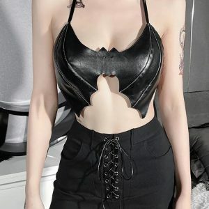 Y2K Fashion Bat Halter Top: Trendy Summer Outfit for a Chic Look