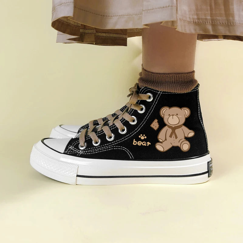 Y2K Fashion Bear Lace Up Canvas Shoes for Trendy Summer Outfits