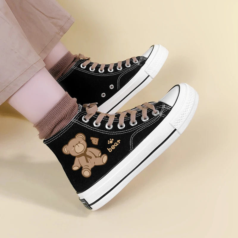 Y2K Fashion Bear Lace Up Canvas Shoes for Trendy Summer Outfits