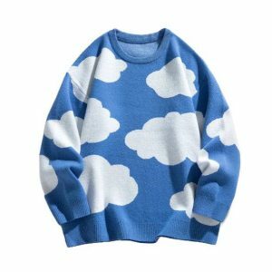 Y2K Fashion Blue Sky Sweater: Cozy Grunge Aesthetic for Summer Vibes