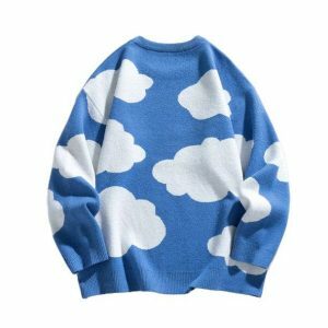 Y2K Fashion Blue Sky Sweater: Cozy Grunge Aesthetic for Summer Vibes