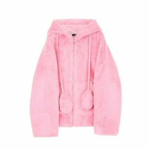 Y2K Fashion Bunny Ears Jacket: Trendy Grunge Aesthetic Outerwear