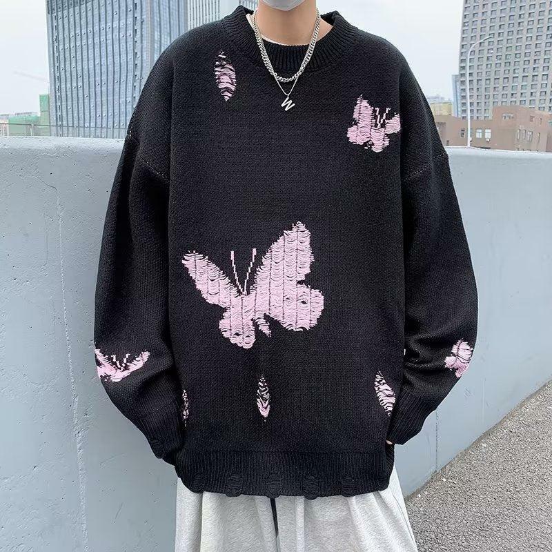 Y2K Fashion Butterfly Distressed Knitted Sweater for Trendy Outfits