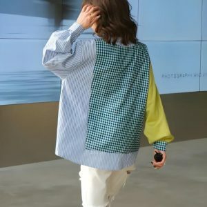 Y2K Fashion Buttoned Sleeved Patchwork Shirt for Trendy Summer Outfits