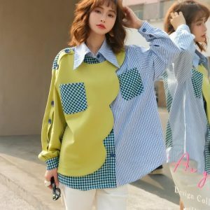 Y2K Fashion Buttoned Sleeved Patchwork Shirt for Trendy Summer Outfits