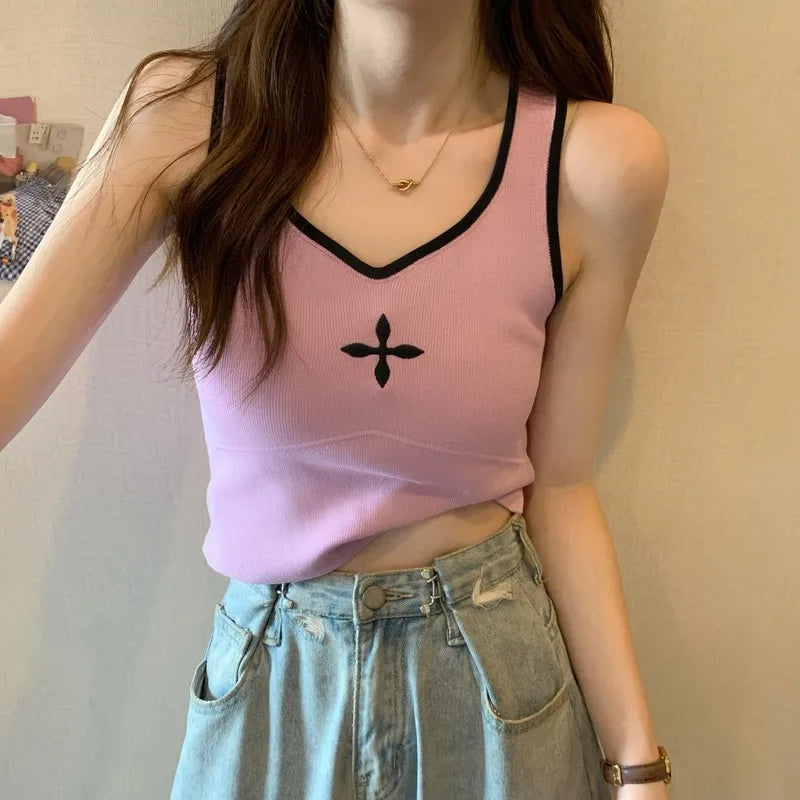 Y2K Fashion Casual Knitted Crop Top for Effortless Summer Outfits