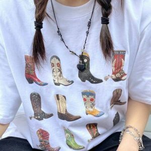 Y2K Fashion Cowboy Boots T-Shirt for Trendy Summer Outfits