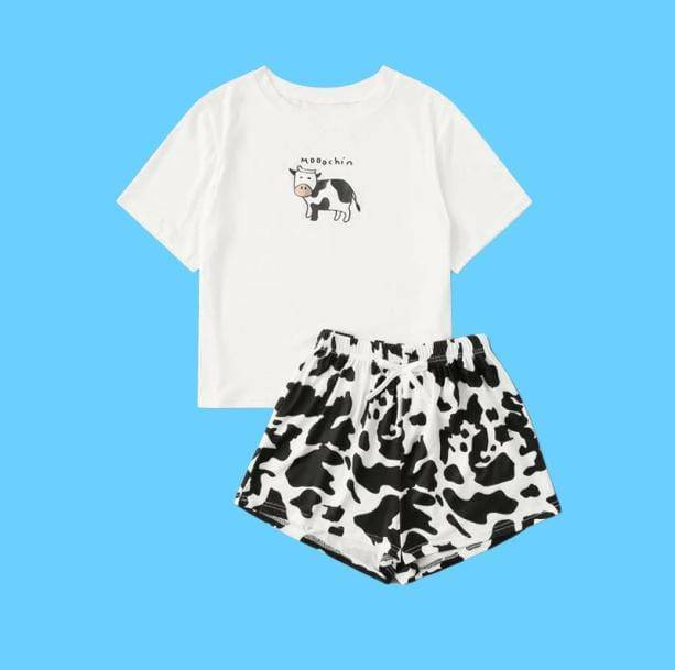 Y2K Fashion Cow's Milk Pajama Set: Cute & Comfy Summer Sleepwear