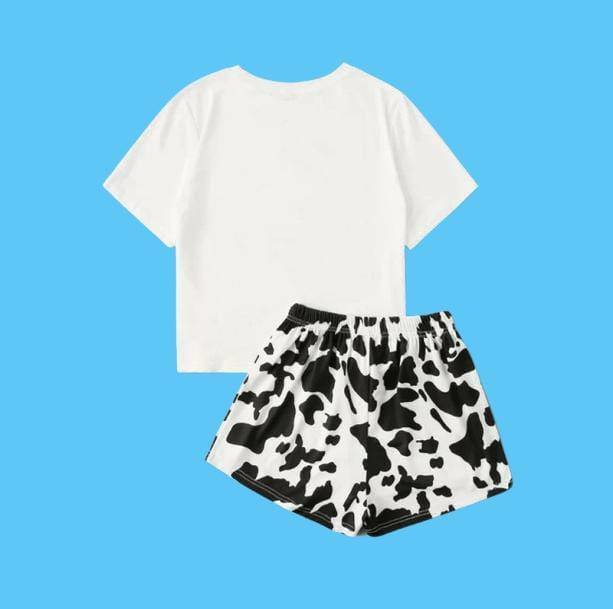 Y2K Fashion Cow's Milk Pajama Set: Cute & Comfy Summer Sleepwear