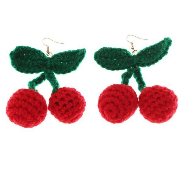 Y2K Fashion Crochet Cherry Earrings for a Cute Aesthetic Look