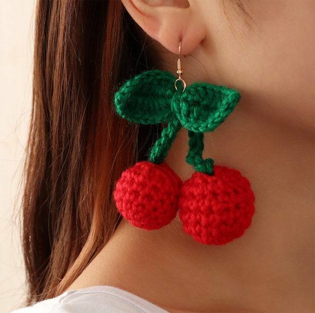 Y2K Fashion Crochet Cherry Earrings for a Cute Aesthetic Look