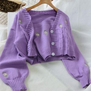 Y2K Fashion Crop Top with Cardigan for Trendy Summer Outfits