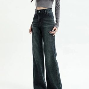 Y2K Fashion Dark Wash Straight Leg Jeans for Effortless 90s Style