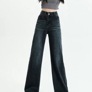 Y2K Fashion Dark Wash Straight Leg Jeans for Effortless 90s Style