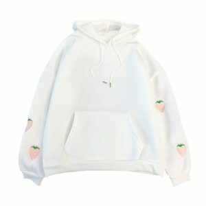 Y2K Fashion Deep Pocket Strawberry Hoodie for Trendy Summer Vibes