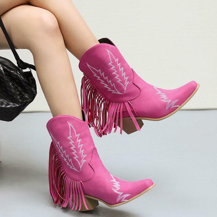 Y2K Fashion Disco Cowgirl Fringe Ankle Boots for Trendy Outfits