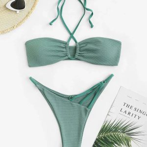 Y2K Fashion Drawstring Halter Tie Bikini Set for Summer Vibes