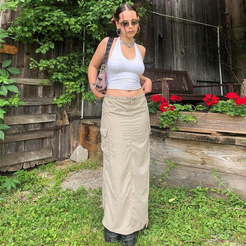 Y2K Fashion Drawstring Parachute Maxi Skirt for Effortless Summer Style