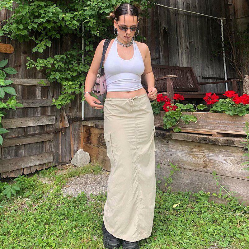 Y2K Fashion Drawstring Parachute Maxi Skirt for Effortless Summer Style