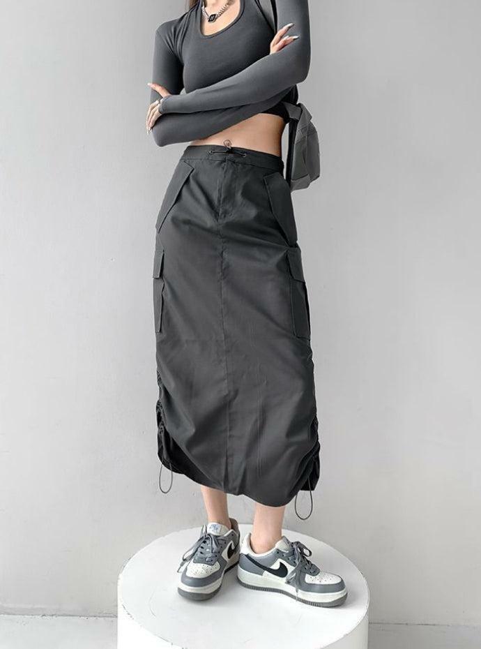 Y2K Fashion Drawstring Parachute Midi Skirt for Trendy Summer Outfits