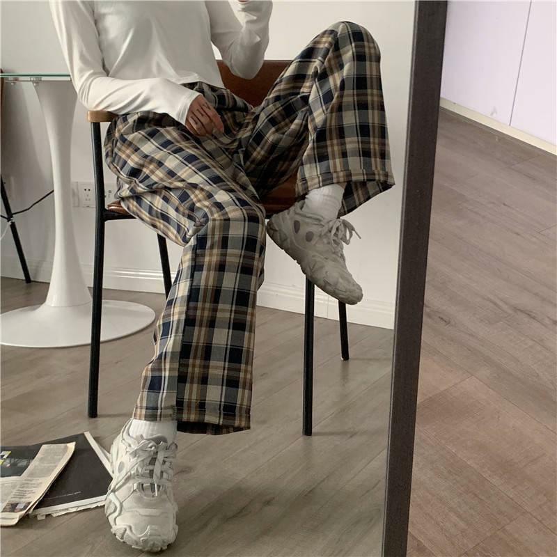 Y2K Fashion Elasticated Waist Checkered Sweatpants for Trendy Outfits