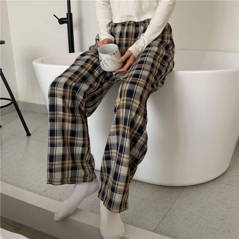 Y2K Fashion Elasticated Waist Checkered Sweatpants for Trendy Outfits