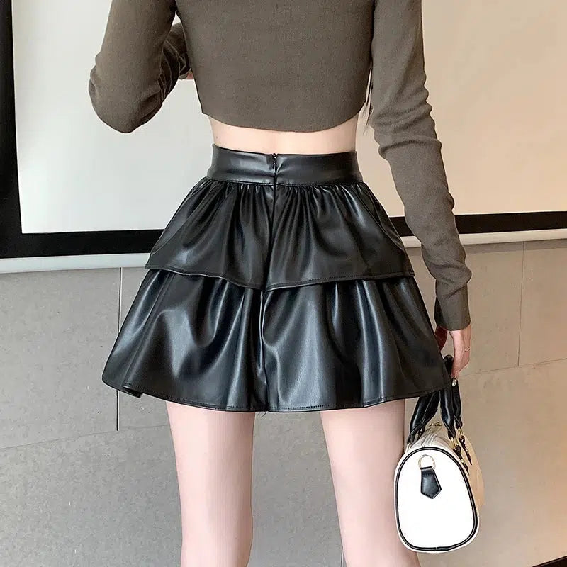 Y2K Fashion Faux Leather A-Line Mini Skirt for Trendy Summer Outfits