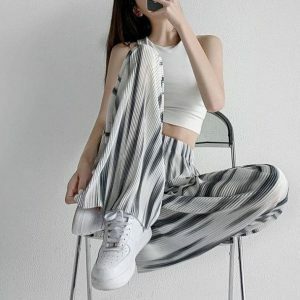 Y2K Fashion Gray Stripes Baggy Pants for Effortless Summer Style