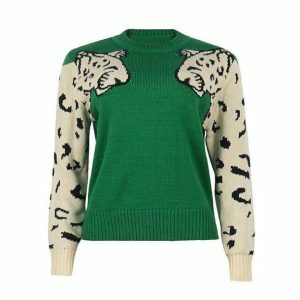 Y2K Fashion Green Leopard Sweater: Trendy Grunge Style for Summer