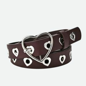 Y2K Fashion Heart Buckle Faux Leather Belt for Trendy Summer Outfits