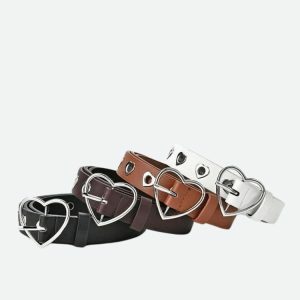 Y2K Fashion Heart Buckle Faux Leather Belt for Trendy Summer Outfits