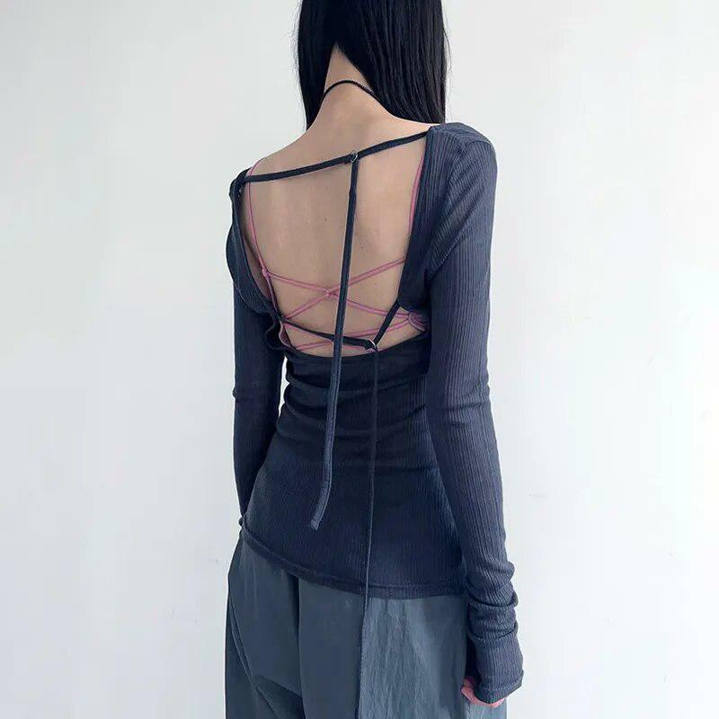 Y2K Fashion Knitted Mesh Backless Top for Trendy Summer Outfits