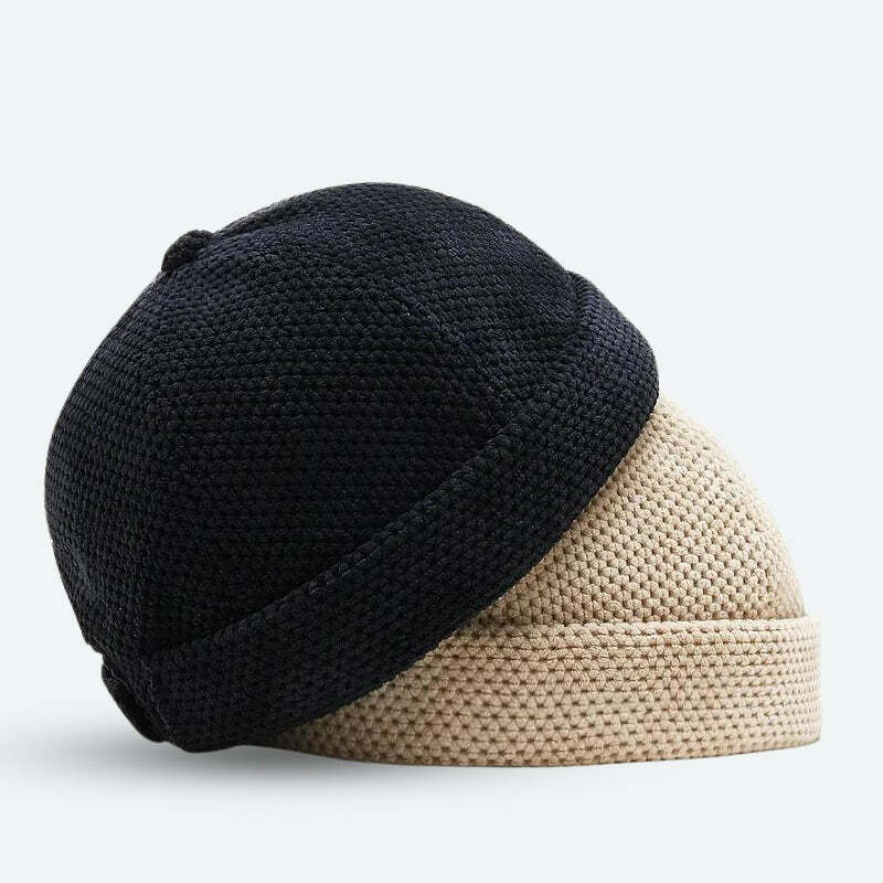 Y2K Fashion Knitted Skull Cap: Trendy Grunge Accessory for Summer Outfits