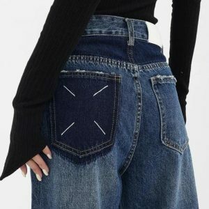 Y2K Fashion Patch Pocket Straight Leg Denim Jeans for Effortless Style