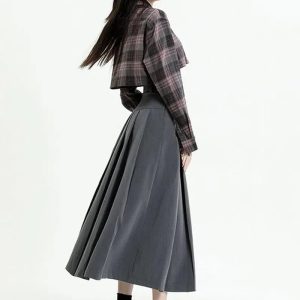 Y2K Fashion Pleated A-Line Midi Skirt for Trendy Summer Outfits