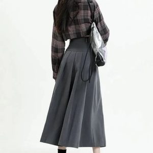 Y2K Fashion Pleated A-Line Midi Skirt for Trendy Summer Outfits