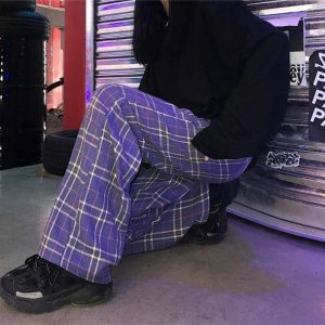 Y2K Fashion Purple Checkerboard Cargo Pants for Trendy Summer Outfits