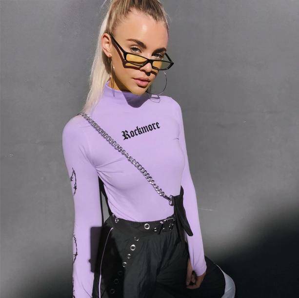 Y2K Fashion Purple Pastel Turtleneck - Trendy Summer Layering Essential