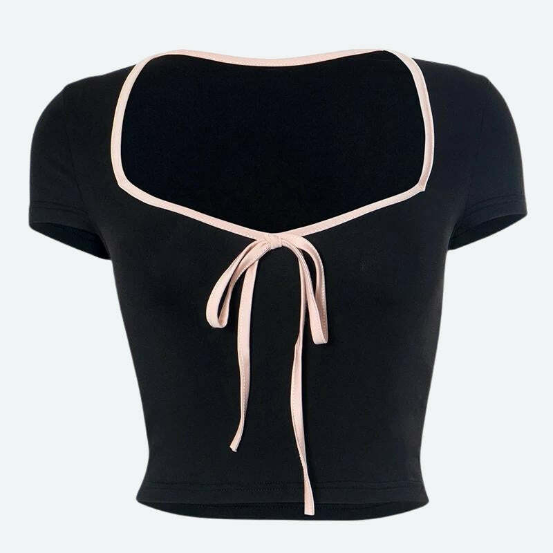 Y2K Fashion Soft Girl Bow Sweetheart Neckline Top for Cute Outfits