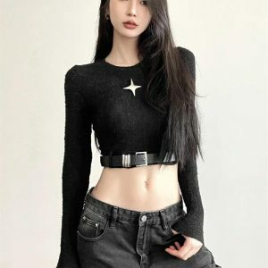 Y2K Fashion Star Belted Crop Top for Trendy Summer Outfits