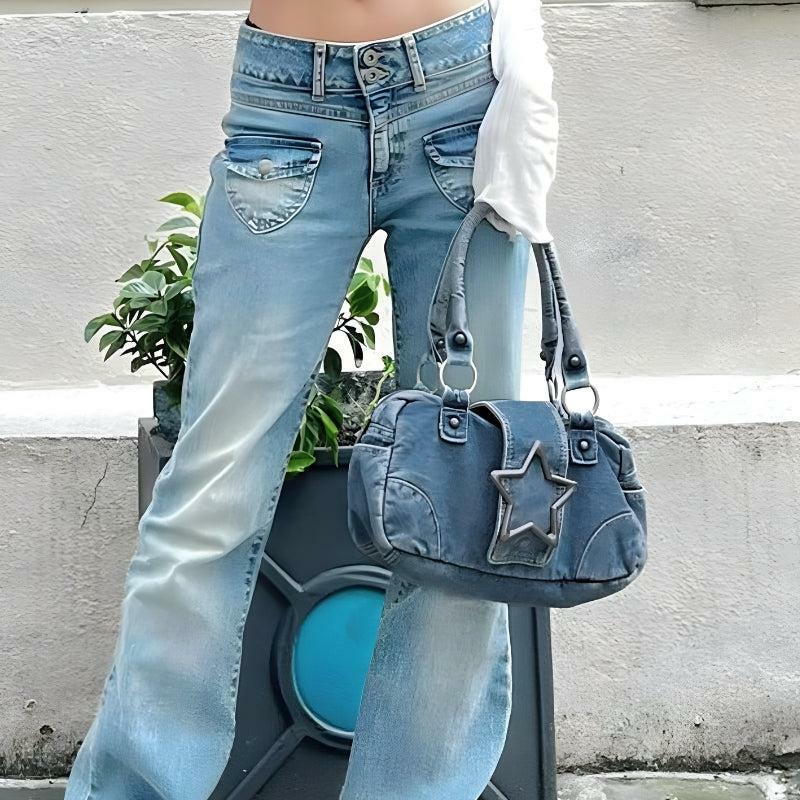 Y2K Fashion Star Denim Bag: Trendy 90s Style for Summer Outfits