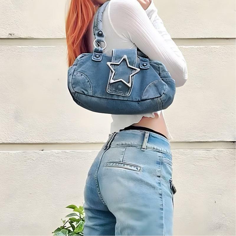 Y2K Fashion Star Denim Bag: Trendy 90s Style for Summer Outfits