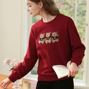 Y2K Fashion Teddy Bears Embroidered Sweatshirt for Cute Outfits