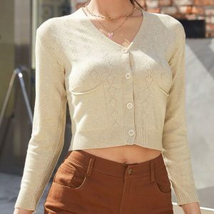 Y2K Fashion V Neck Crop Cardigan: Trendy Layering for Summer Outfits