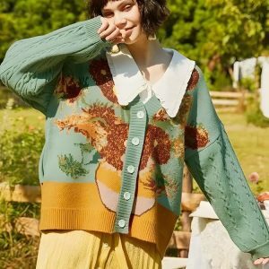 Y2K Fashion Van Gogh Sunflowers Cardigan for Aesthetic Summer Outfits