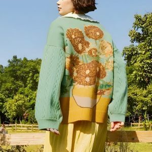 Y2K Fashion Van Gogh Sunflowers Cardigan for Aesthetic Summer Outfits