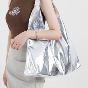 Y2K Faux Patent Leather Hobo Bag for Trendy 2000s Fashion Lovers