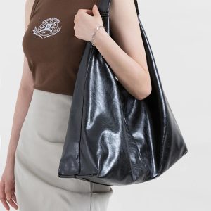 Y2K Faux Patent Leather Hobo Bag for Trendy 2000s Fashion Lovers