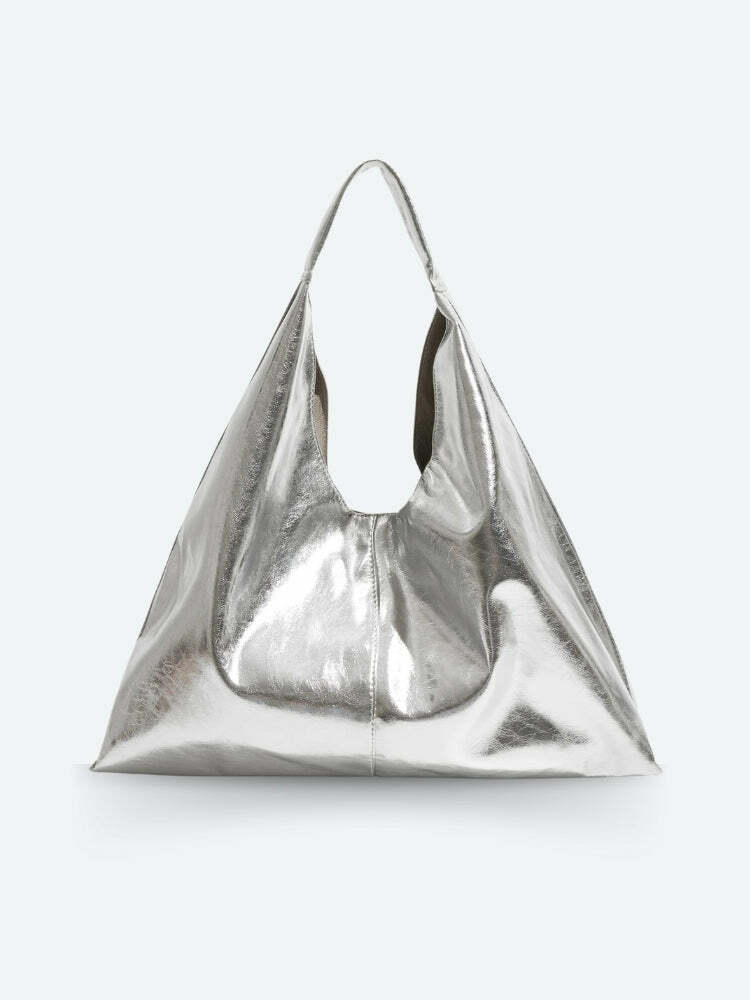 Y2K Faux Patent Leather Hobo Bag for Trendy 2000s Fashion Lovers